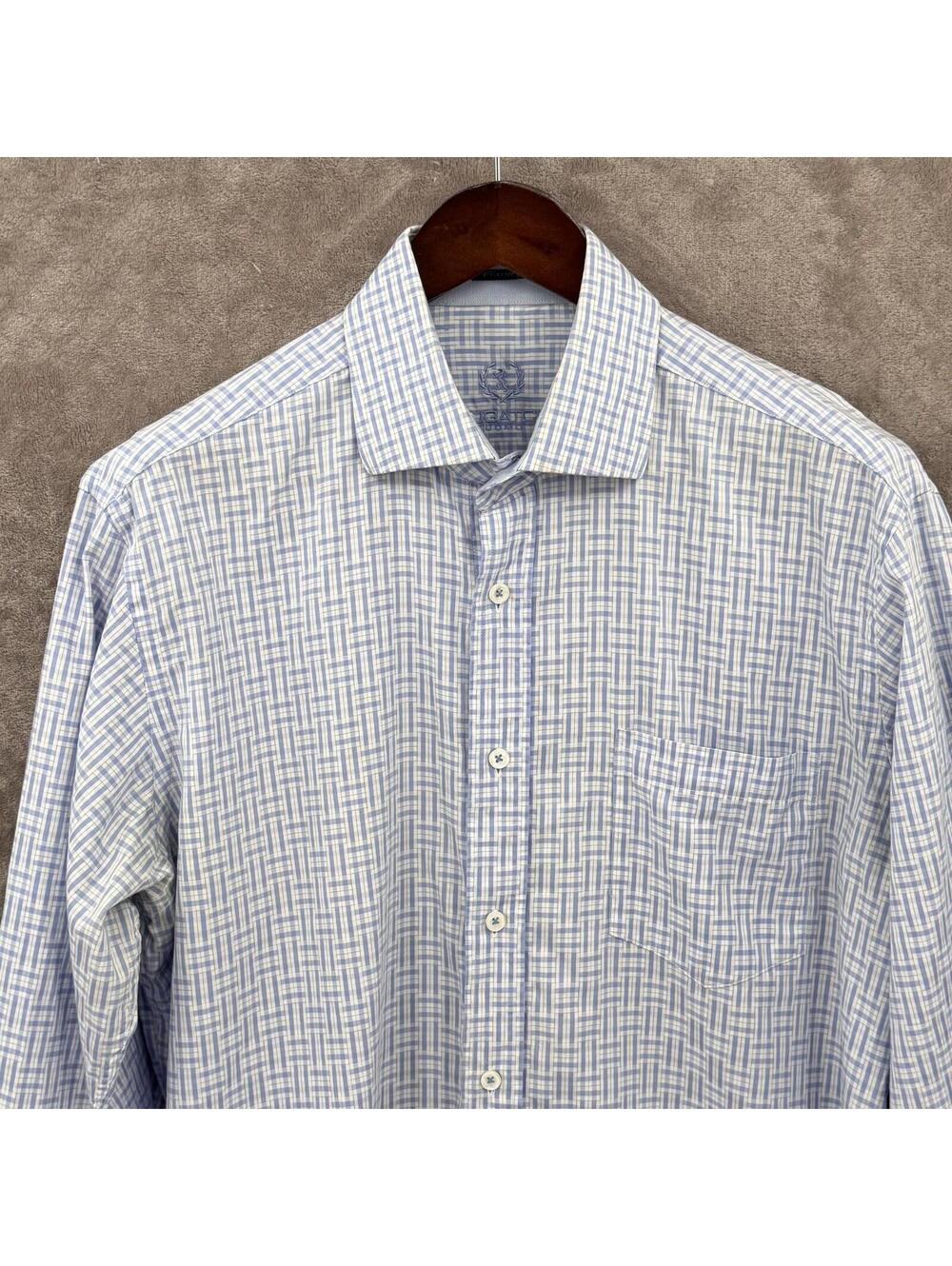 Bugatchi Uomo Shirt Mens Large Blue Plaid Long Sleeve Button Front Classic Fit
